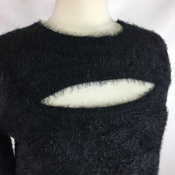 ❌sold❌Killstar Black Fuzzy Peekaboo Crop Sweater - Picture 2 of 11